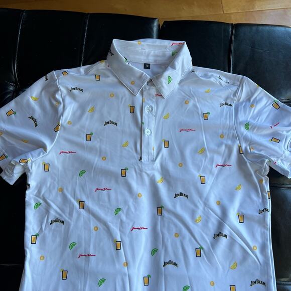 Jim Beam Polo women Short Sleeve Golf Shirt Cocktails All Over Logo Medium - Picture 2 of 9